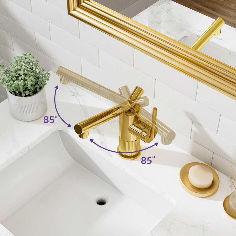 Swivel Spout Vessel Bathroom Faucet Single Hole Deck Mount With Single Lever Handle And Round Base, Gold