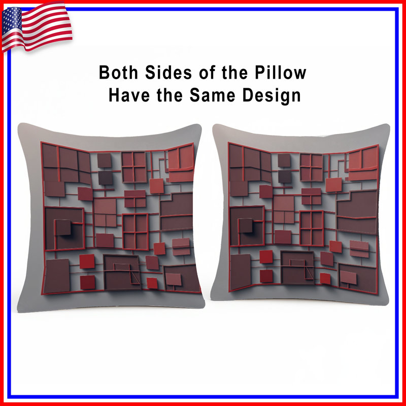 Red Grid Squares Double Sided Throw Pillows, 16 x 16 inches