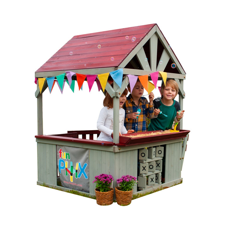 Cedar Wood Kids Outdoor Playhouse with Sandbox and Tic Tac Toe