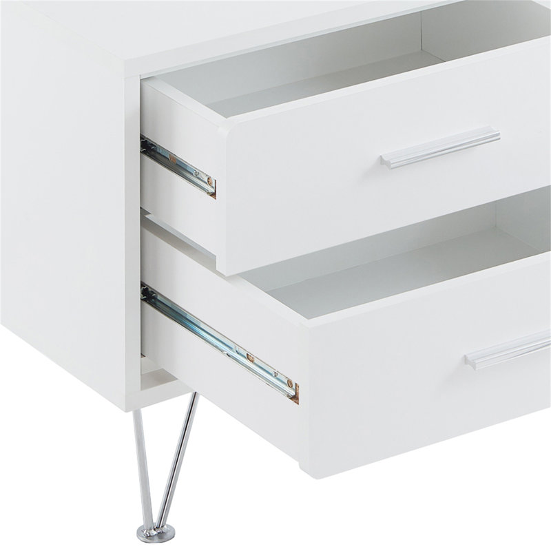 Deoss White Finish Accent Table, White, Silver