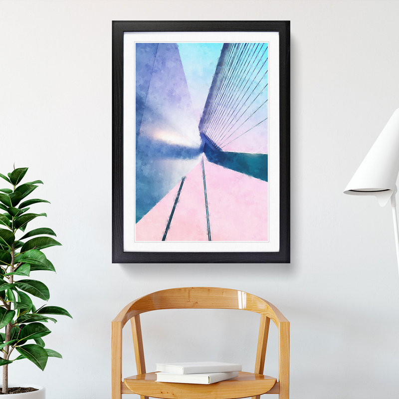 Erasmusbrug Bridge in Rotterdam - Picture Frame Graphic Art, 36cm H x 27cm W x 2cm D, Black Framed