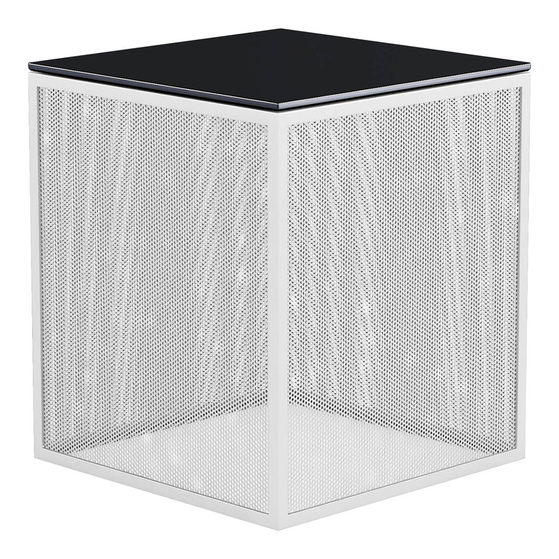 Glass Top End Table, Matte White/Black