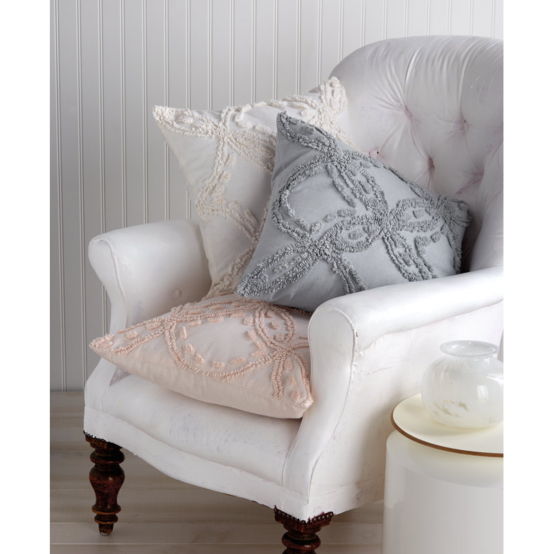 Gray Cotton Chenille Square Decorative Accent Pillow