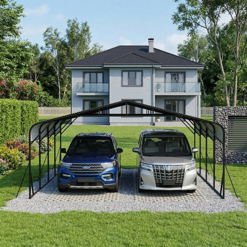 Spacious 20 by 20 Foot Carport Shelter, Designed as an Ideal Solution for Protecting Vehicles, Boats, and Equipment, Built to be Durable and Weather-Resistant with Rapid Assembly Features, Offering Security and Reinforced Structure