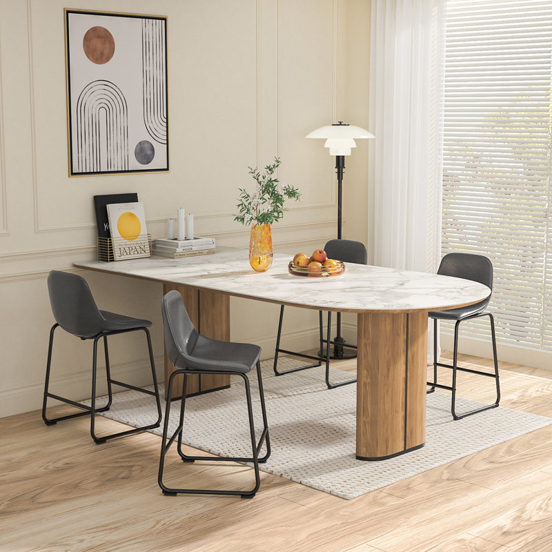 Parveena PU Leather Bar Stools With Back, Gray, Counter Stool (24" Seat Height), 2