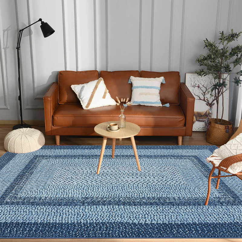 Imprimé tressé à géométrie moderne pour chambre de bébé, maison ou bureau, Bleu, Rectangle 8' x 10'