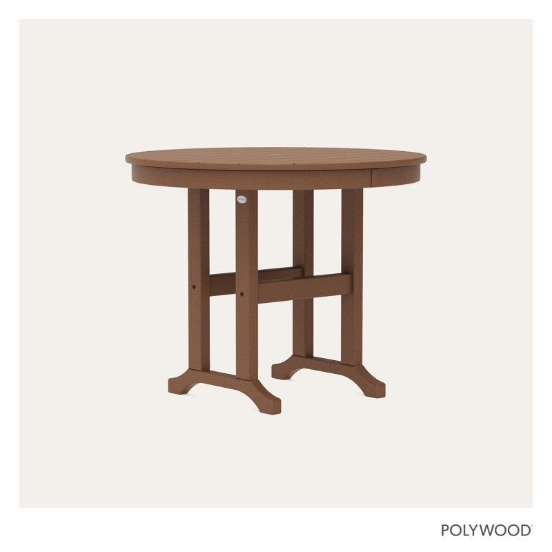 POLYWOOD Round Farmhouse Dining Table, Dark Teak, 36"