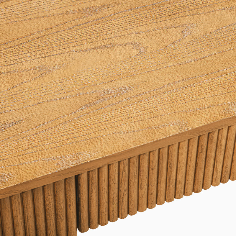 Bureau d'écriture moderne à double piédestal cannelé en chêne naturel avec 2 tiroirs de rangement l 61 po x P 28 po HERNEST