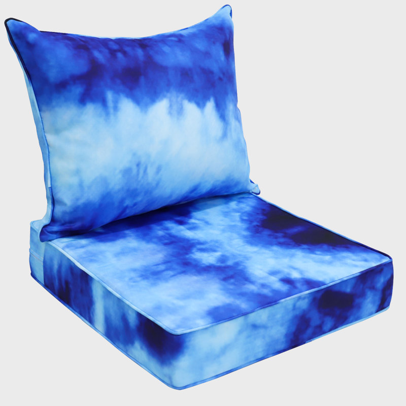 Indoor/Outdoor 5" Thick Deep Seating Cushion Set Seat/Back Cushion for Chairs Loveseats Sofas, Blue Abstract