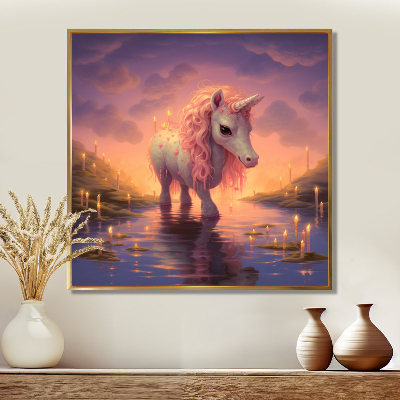 «Asbiel - Unicorns», reproduction d'art murale, Toile avec cadre flottant or, H 30 po x l 30 po x P 1 po