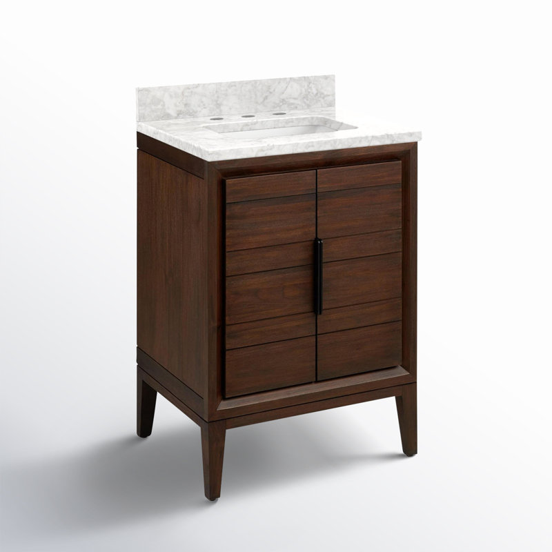24" Aliso Single Bathroom Vanity Set with Rectangular Undermount Sink, Carrara Marble, 8" Widespread, Java