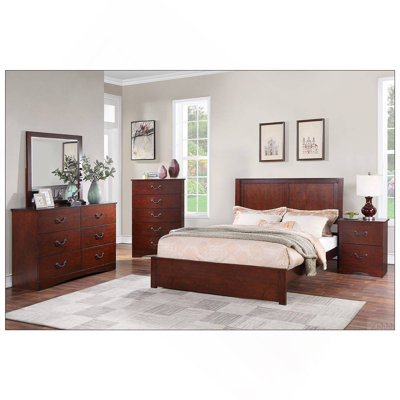 1pc California King Size Bed Two Panel Headboard Cherry Finish Bedroom Furniture