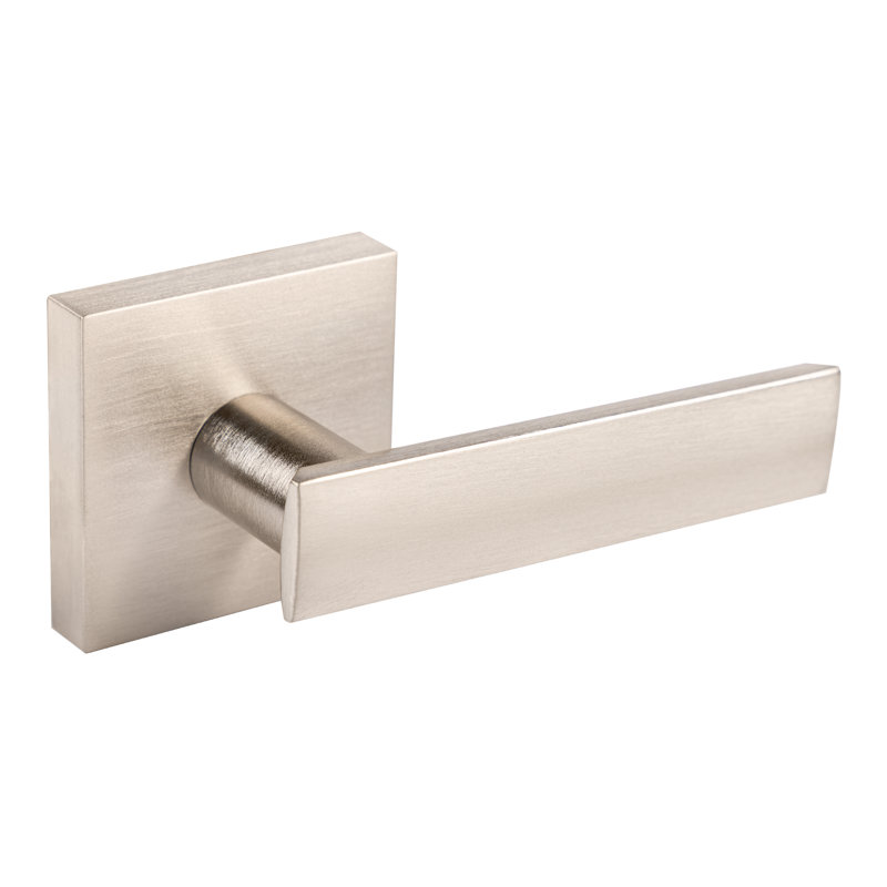 Poignée de porte de passage Nero avec rosette carrée, Nickel satiné