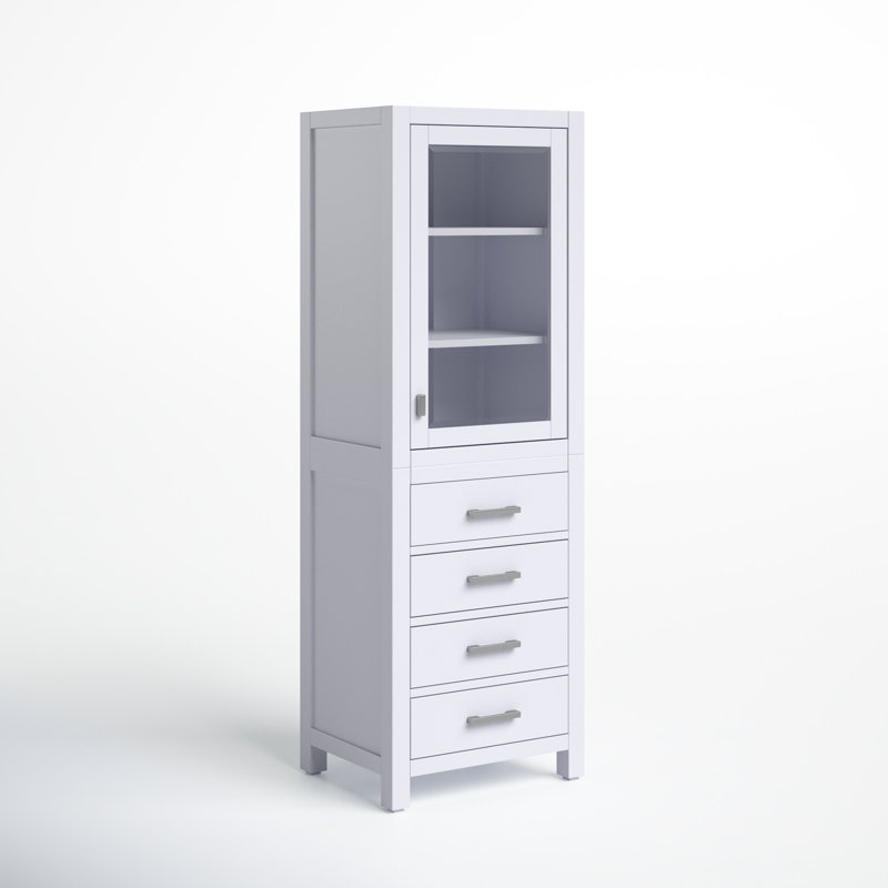 Keira Freestanding Wood Linen Cabinet, White
