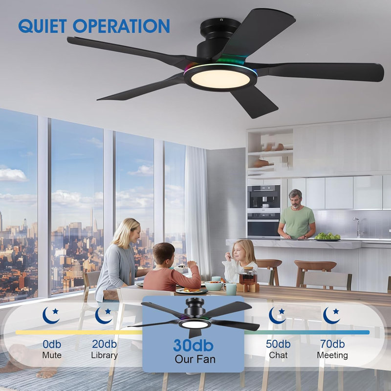 52" Low Profile Ceiling Fans with Lights and Remote,