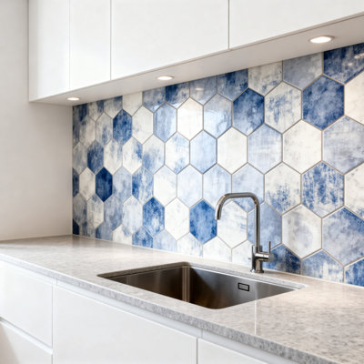 Nature 8 in. x 8 in. Wood Look Glass Straight Edge Large Format Hexagon Decorative Kitchen & Bathroom Wall Tile