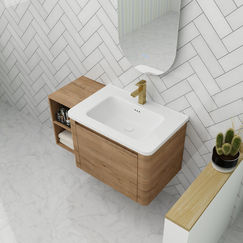 Meuble-lavabo 40 po avec lavabo en céramique, 40", Imitation chêne
