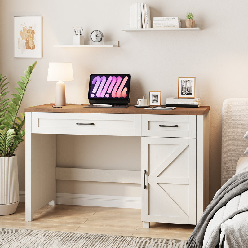 Farmhouse 47" Executive Desk, Brown/White