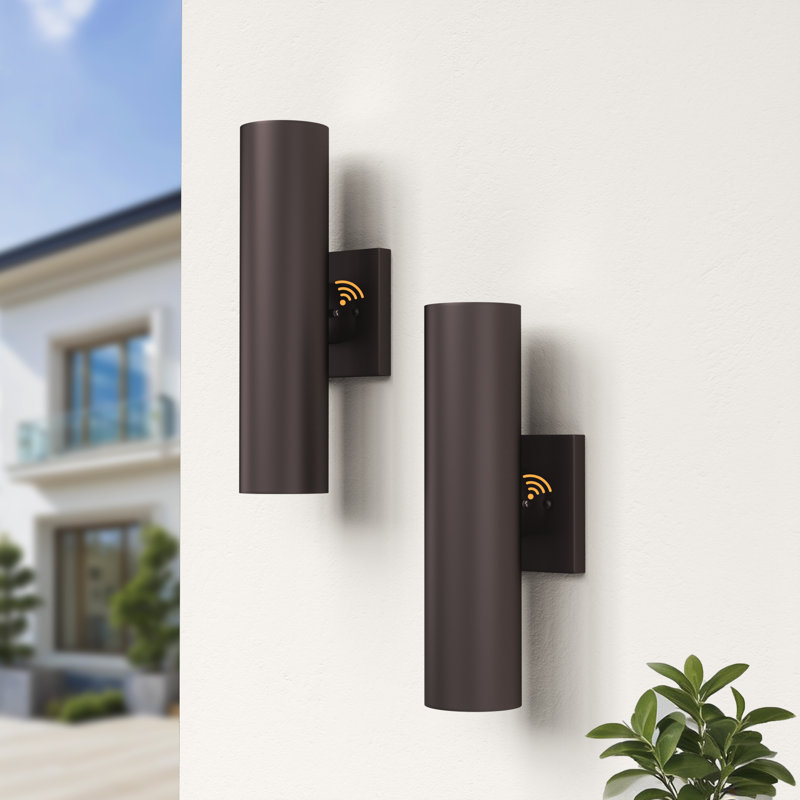 Applique murale d'extérieur 12 po en aluminium DEL bronze huilé avec crépuscule à l'aube, Bronze frotté à l'huile