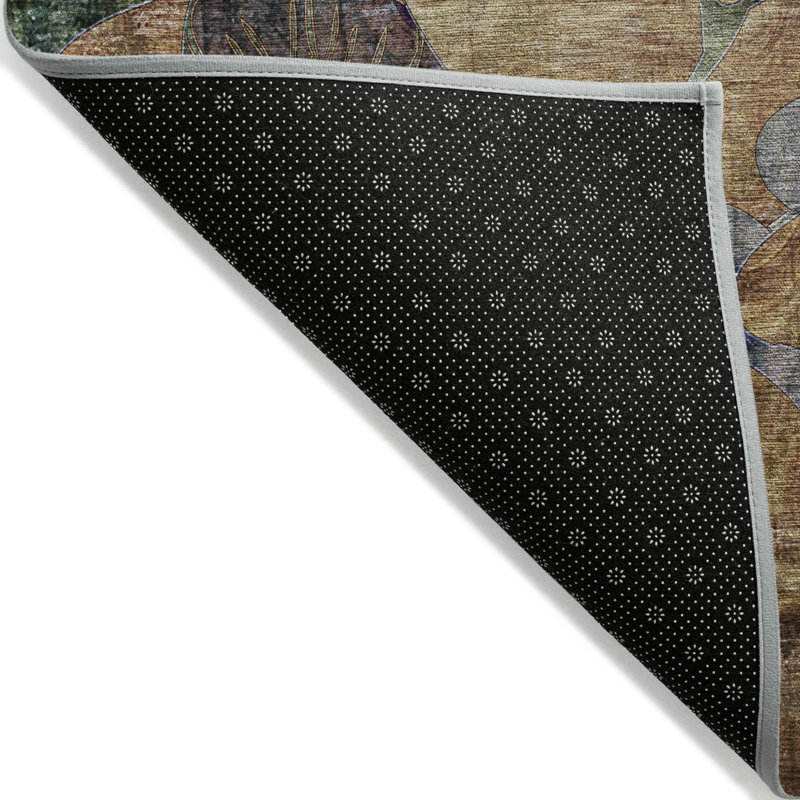 2' X 8' Beige and Blue Abstract Washable Indoor Outdoor Runner Rug