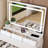 Modern Large Mirror Vanity Desk With 5 Drawers, Adjustable Lighting, And Built-In Power Outlet For Enhanced Makeup And Styling Experience-1154462955