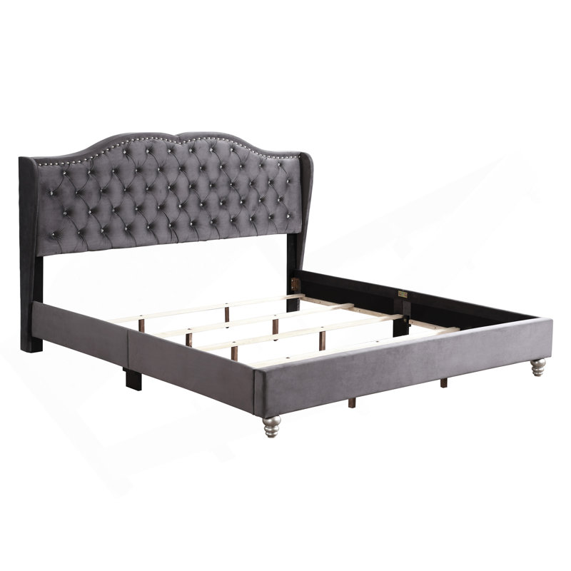 Lit tapissier élégant de style transitionnel, Grey, Full