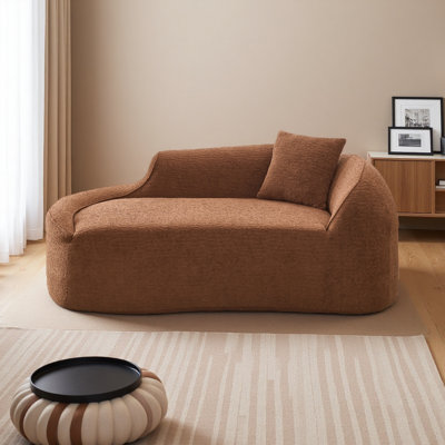 Compression Curved Chaise Longue Chair Indoor, Modern Chenille Loveseat Couch With Deep Seat Sofa Bed With 1 Pillow