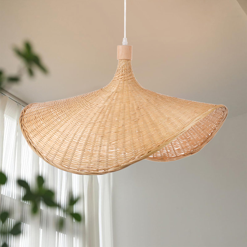 Ailina 1 - Light Geometric Handmade Bamboo Pendant, 9.84" H x 15.74" W x 15.74" D