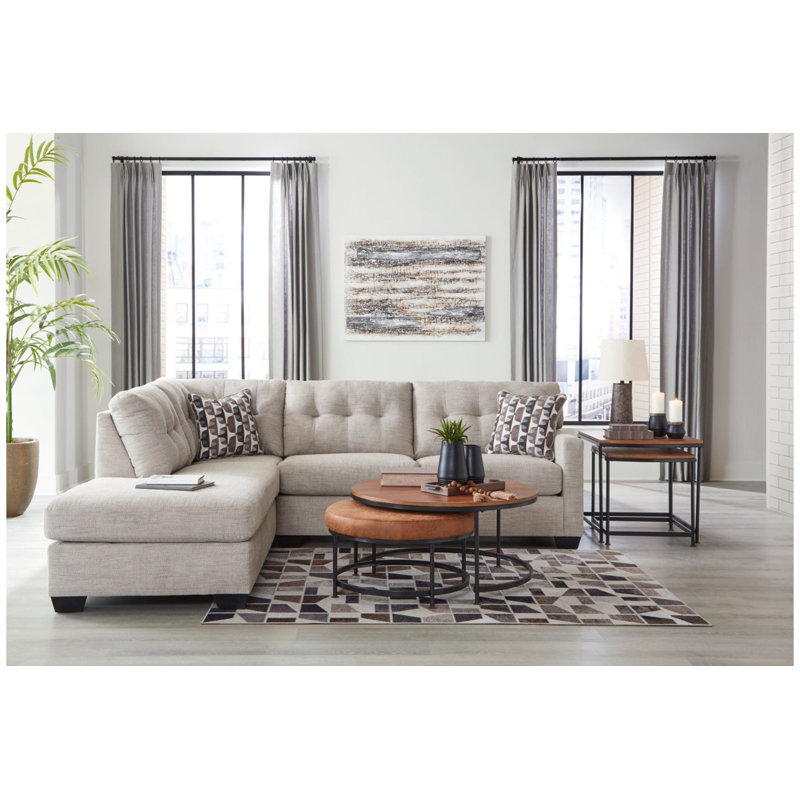 Canapé modulaire 2 pièces avec méridienne Armira, Polyester beige, Orienté à gauche (vu de face)