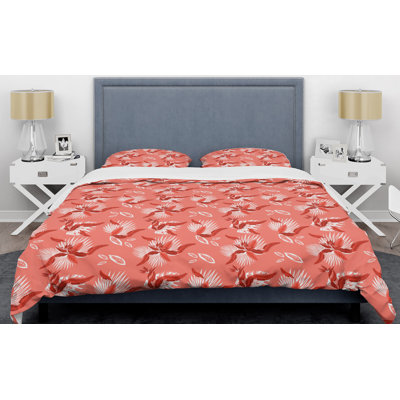 Ensemble de housse de couette paradise mid-century des fleurs corail of oiseau