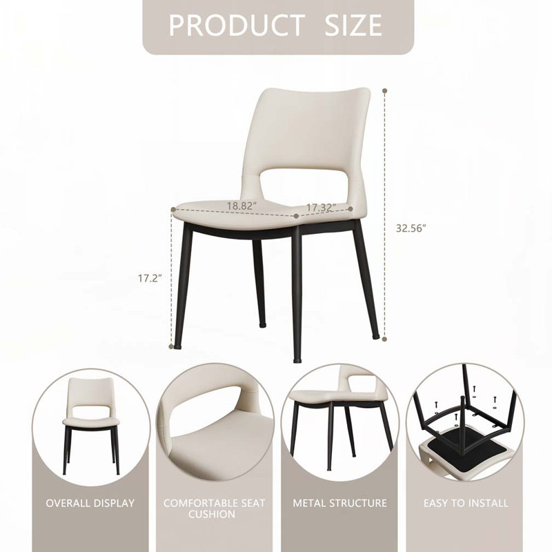 Ensemble de chaises de salle à manger rembourrées en similicuir avec dossier ouvert, pieds en métal, Blanc