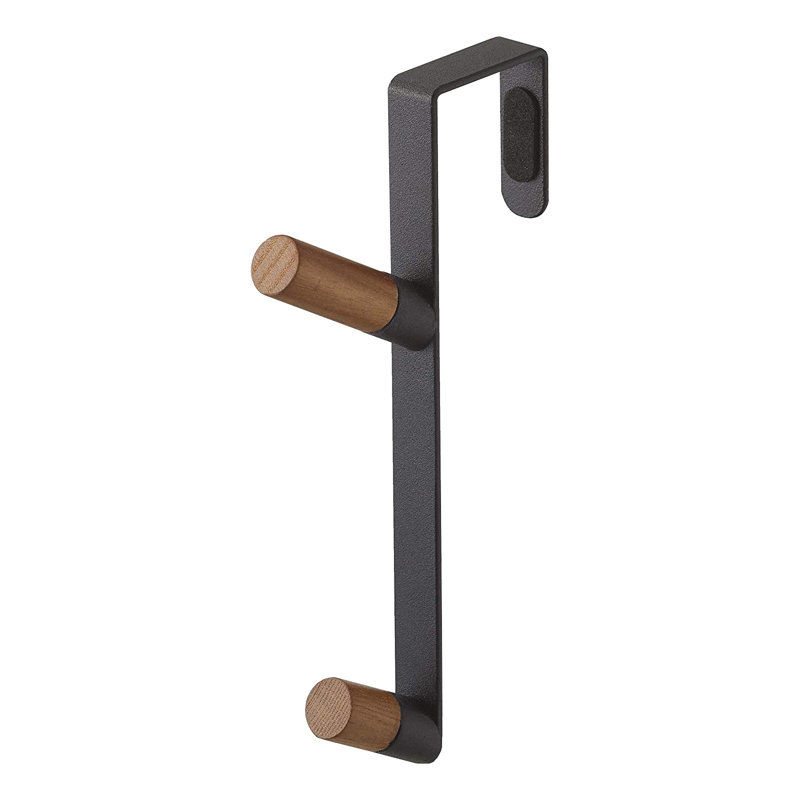 Black and White Steel Over-the-Door Hook with Wood Accent