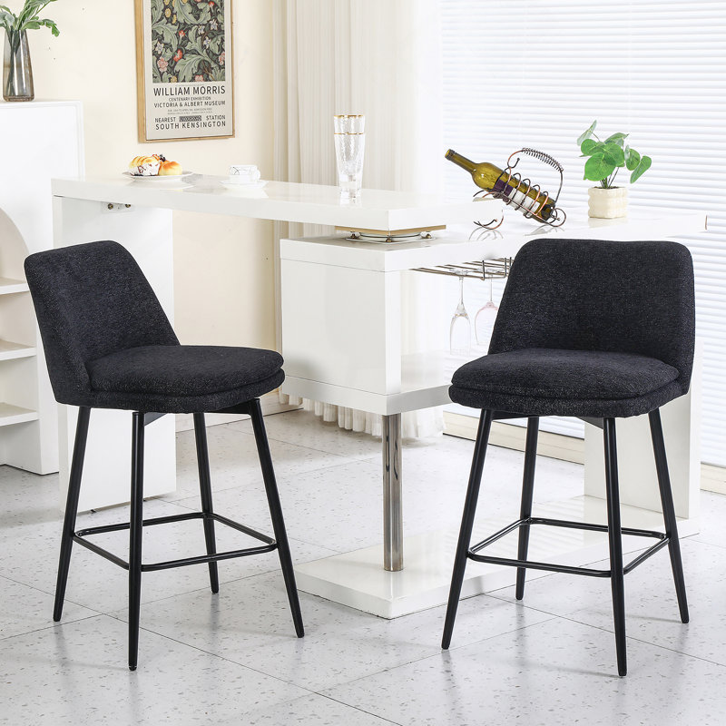 Ensemble de 2 tabourets de bar pivotants à hauteur de comptoir, tabourets de bar pivotants à 360 ° avec dossier et pieds en métal, hauteur de siège de 25,6 po, tabourets de comptoir pour îlot de cuisine et pub, toile de lin, lin noir.
