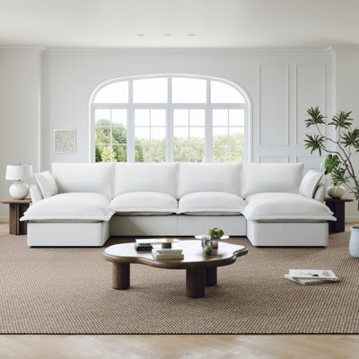 146"Upholstered Cloud Sofa, Modular Sectional Sofa, Modern Down Filled Comfort Sofa With Romvable Cover For Living Room, Deep Seat