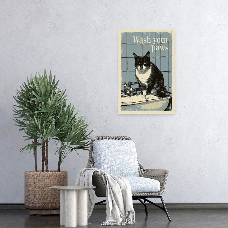 «Wash Your Paws», art mural rétro, H 24 po x l 16 po