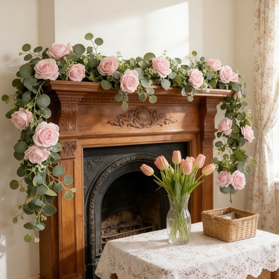  Guirlande artificielle 6 pi avec fleurs et 7 guirlandes de roses blanches