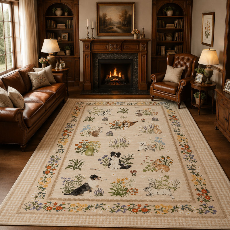 Tapis lavable à la machine Whimsical, Beige, 9 x 12 pi