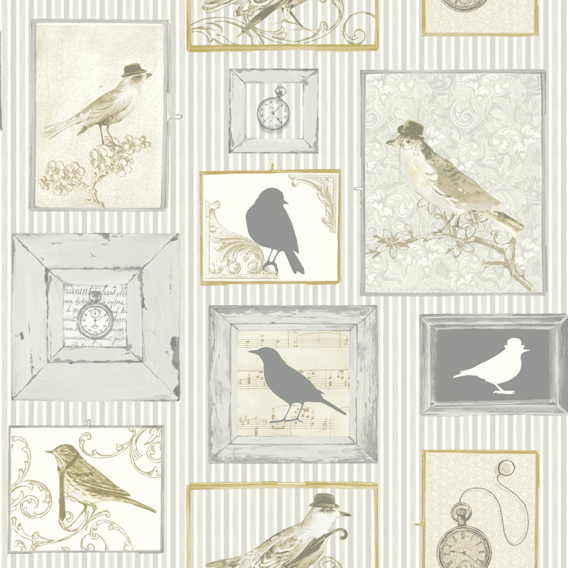 Hagen Birds 10m x 53cm Wallpaper Roll, Silver