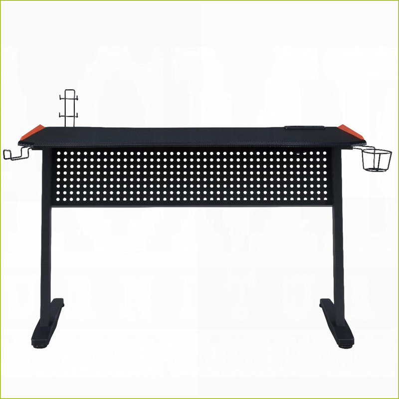 Bureau de jeu, noir et rouge avec lumière DEL et amp; Port USB | Noir + rouge | Papier composite