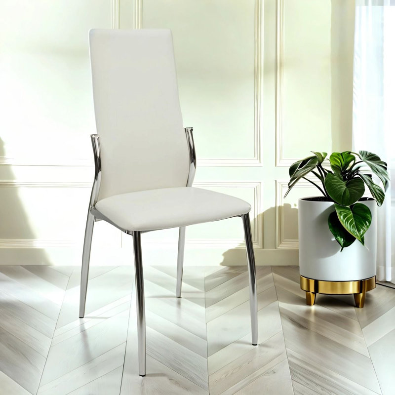 Nova Faux Leather Dining Chair With Chrome Legs And Sides, 6, White