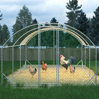 Grande cage à poules en métal avec couvercle imperméable et anti-UV, cage de clôture en forme de dôme pour l'extérieur et la ferme, tube de 1 po de diamètre, 9,84 pi x 19,68 pi x 6,56 pi