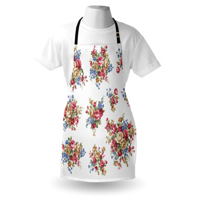 Tablier floral East Urban Home unisexe, mariage romantique, taille adulte, corail bleu foncé, brun clair