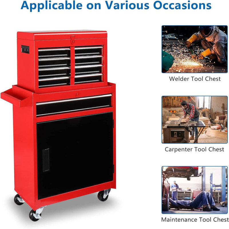 23'' W 5 -Drawer Steel Job Site Storage with Wheels, Red