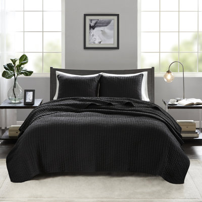 Courtepointe double / grand noir en microfibre réversible avec bourre en coton, 2 taies décoratives, rembourrage doux et lavable, pour toutes les conditions météorologiques, facile à usiner