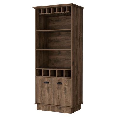 Armoire de bar fonctionnelle brune foncée avec tablettes pratiques - 3 tablettes et 5 bouteilles pour un rangement efficace Esthétique attrayante et attrayante