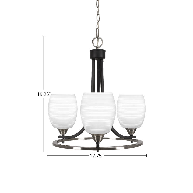 Lustre 3 lumières avec verre matriciel blanc 5 "Paramount, Noir mat/nickel brossé