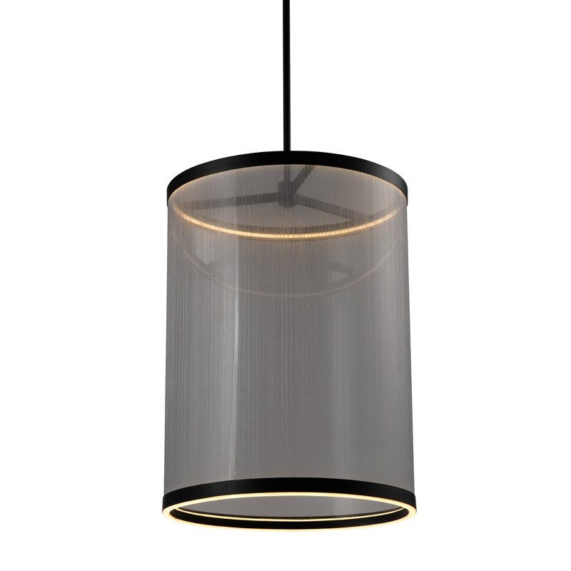 Cora - Luminaire suspendu DEL intégré - Finition noire - Abat-jour argenté, H 68,3 po x l 17,7 po x P 17,7 po