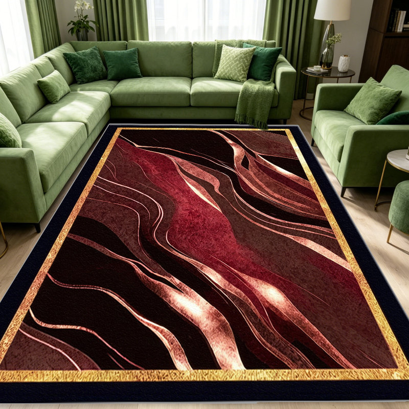 Red Marble with Rose Gold Accents carpet-easy to clean, machine-washable, soft and comfortable; suitable for door mats, kitchens, living rooms, bedrooms, corridors, and laundry areas. Easy to clean, durable carpet for home decoration.