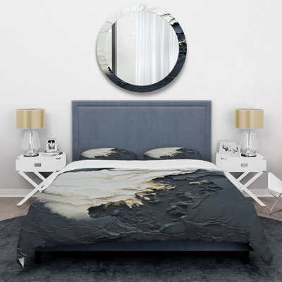 Ensemble de housse de couette Minimalisme noir et blanc Paint Wave III - Coastal
