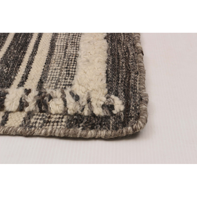 Tapis gris foncé et ivoire en laine noué à la main 8 pi 3 po x 10 pi 1 po